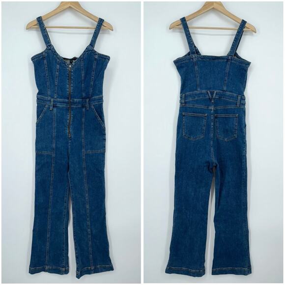 VERONICA BEARD Fayre Jumpsuit Denim Flare Leg Front Zip V Neck Blue NWT - Picture 7 of 12